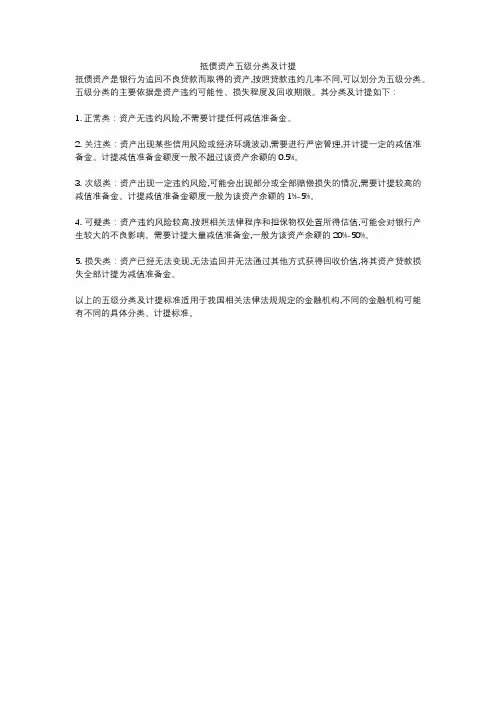 抵债资产五级分类及计提