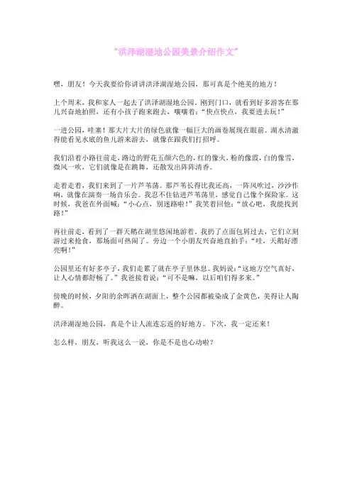 洪泽湖湿地公园美景介绍作文