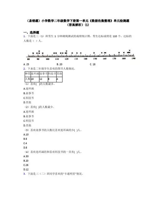 (易错题)小学数学二年级数学下册第一单元《数据收集整理》单元检测题(答案解析)(1)
