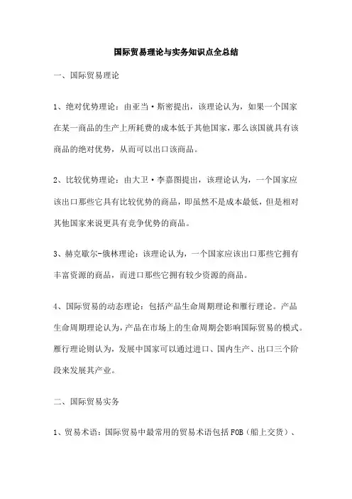 国际贸易理论与实务知识点全总结