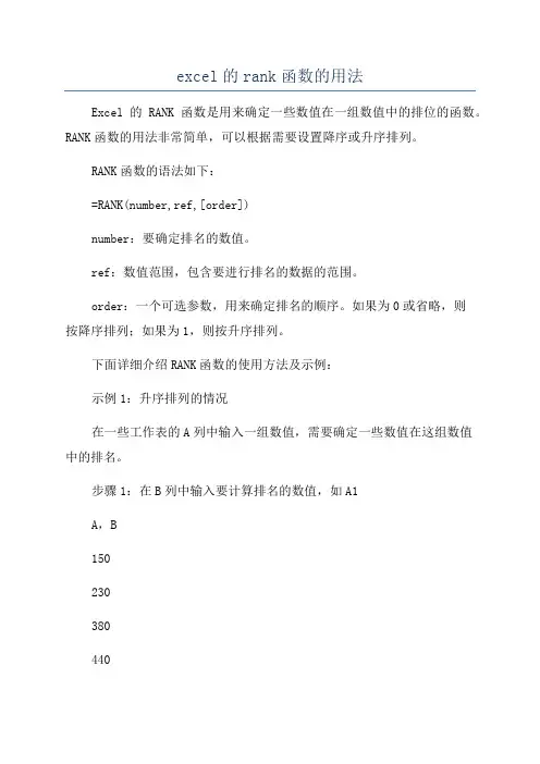 excel的rank函数的用法