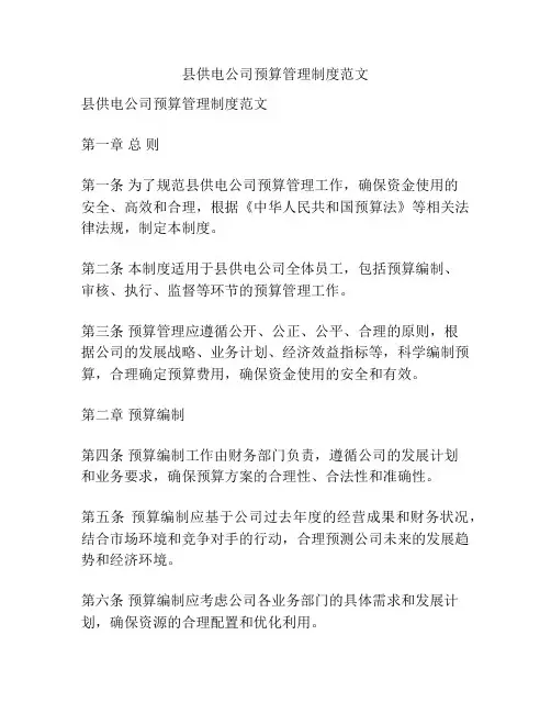 县供电公司预算管理制度范文
