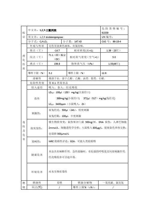 1,2,3-三氯丙烷理化性质表