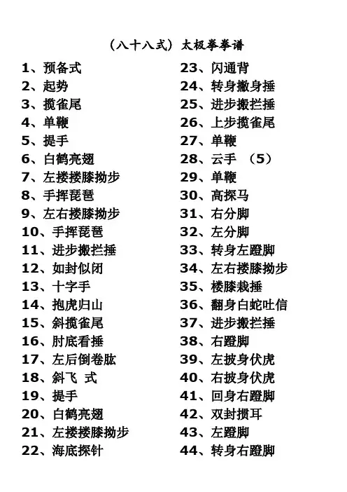 杨氏(八十八式)太极拳拳谱