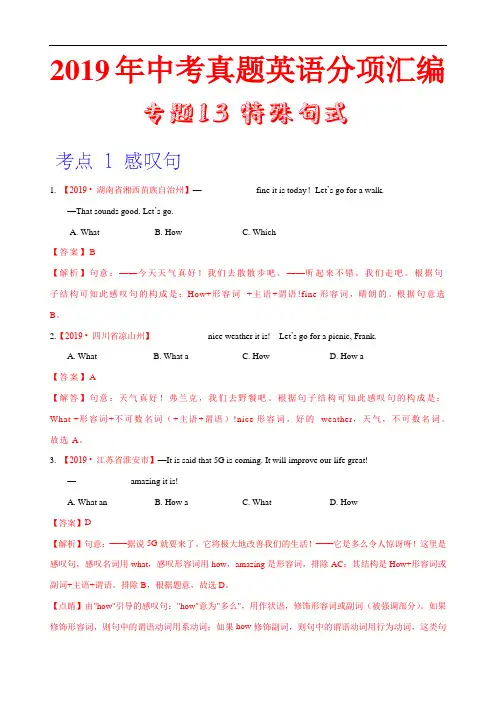 2019年中考英语真题 分类 专题13 特殊句式(第01期)(解析版)