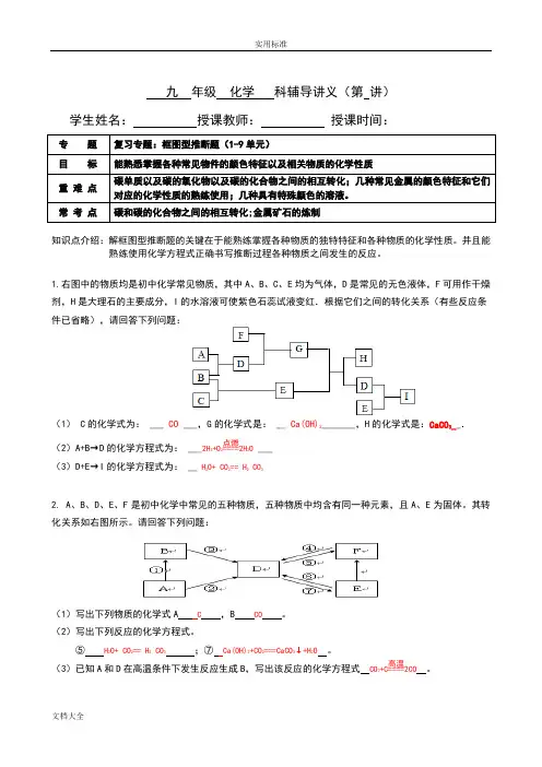 初三化学 复习专题框图型推断题