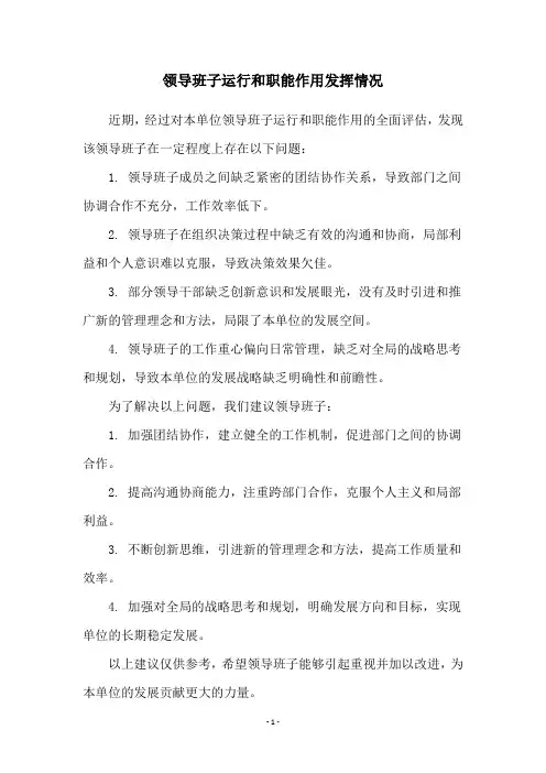 领导班子运行和职能作用发挥情况