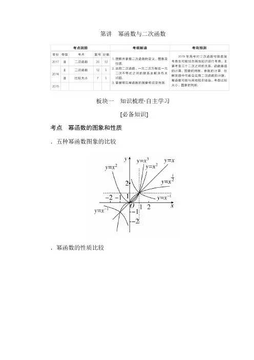 2019版高考数学(文)第2章 函数、导数及其应用 第4讲幂函数与二次函数 Word版含解析