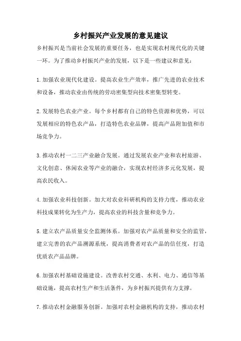 乡村振兴产业发展的意见建议