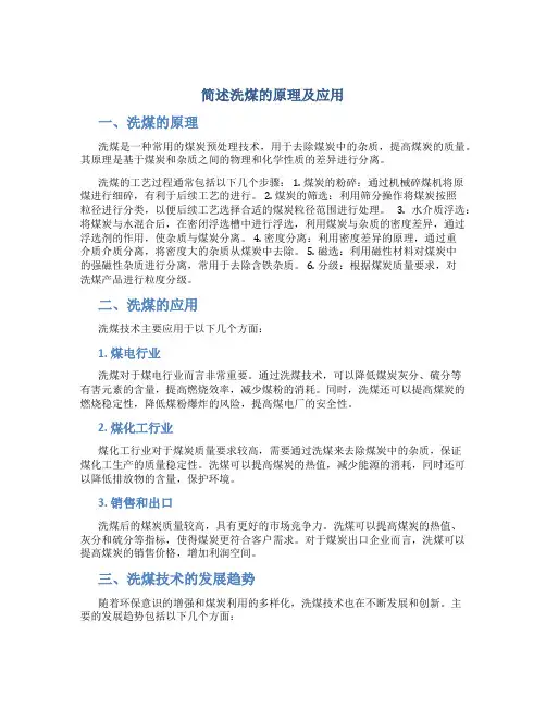 简述洗煤的原理及应用