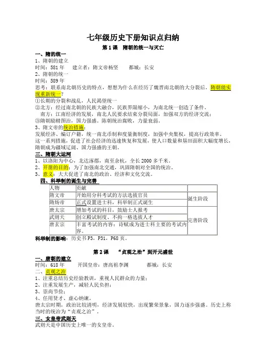 部编新人教版七年级历史下册知识点归纳(复习提纲)