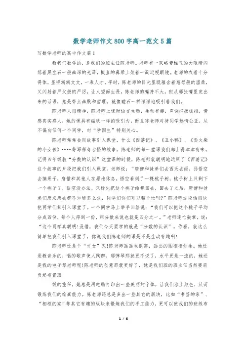 数学老师作文800字高一范文5篇