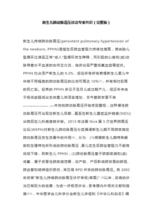 新生儿肺动脉高压诊治专家共识(完整版)