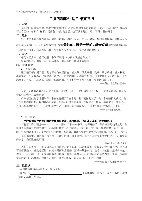 我的精彩生活 作文指导