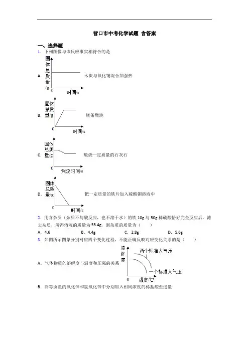 营口市中考化学试题 含答案