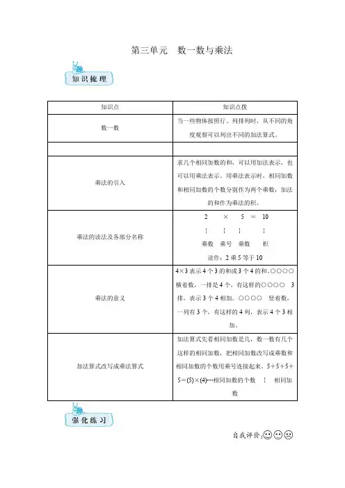 北师大版数学二年级上册 第三单元 数一数与乘法 期末知识梳理+强化训练(含答案)