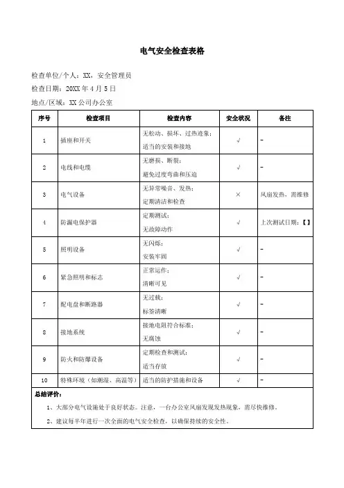 电气安全检查表格