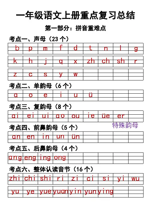 一年级语文上册重点复习总结
