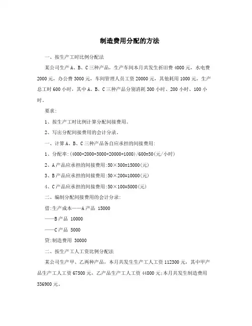 制造费用分配的方法