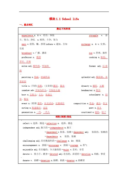 高考英语一轮复习模块1.1Schoollife(讲)(含解析)牛津译林版