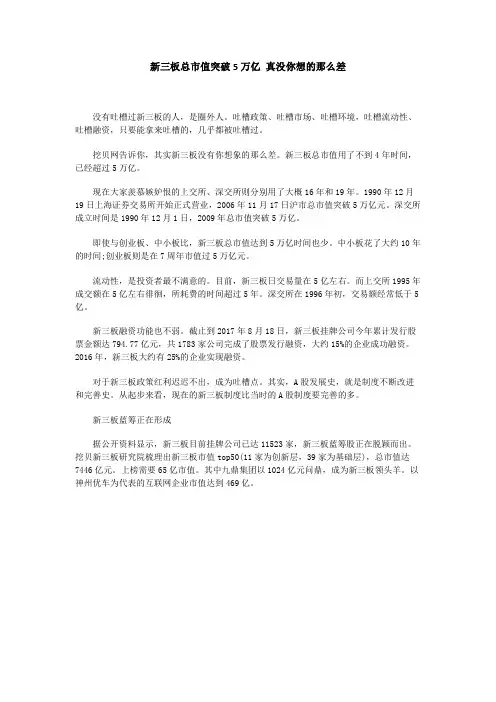 新三板总市值突破5万亿 真没你想的那么差