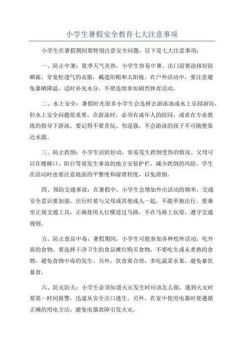 小学生暑假安全教育七大注意事项