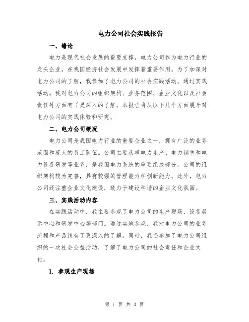电力公司社会实践报告