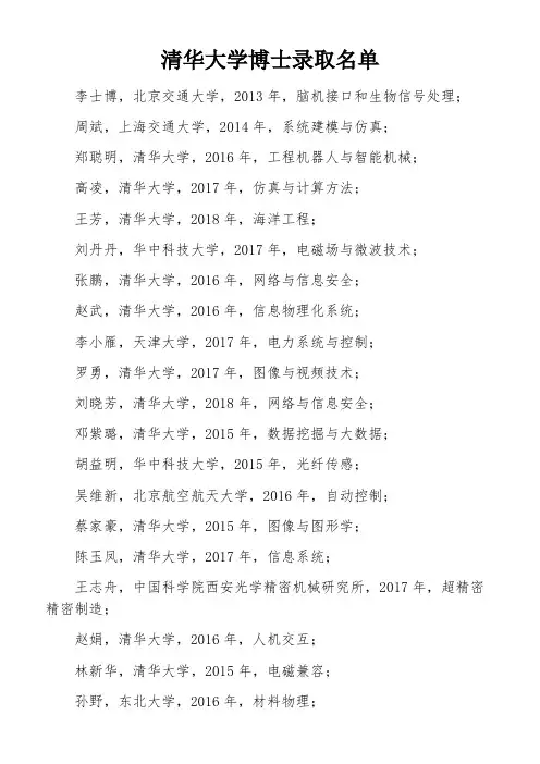 清华大学博士录取名单