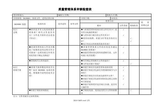质量管理体系内部审核检查表(完整)
