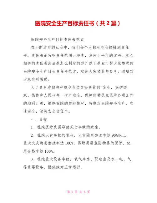 医院安全生产目标责任书(共2篇)