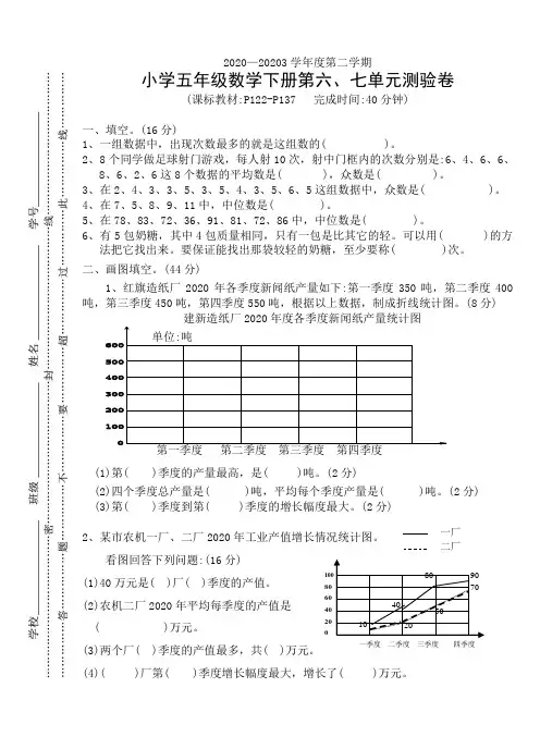2020年小学五年级数学下册第六、七单元测试卷(新人教版)