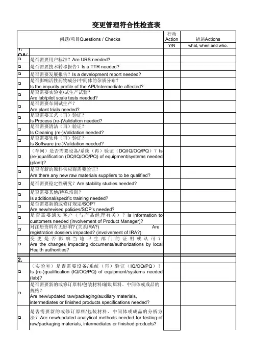变更管理符合性检查表