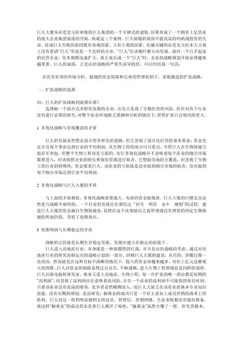 巨人集团失败案例分析