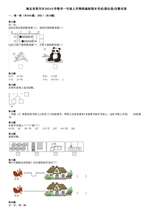 湖北省黄冈市2024小学数学一年级上学期统编版期末考试(强化卷)完整试卷