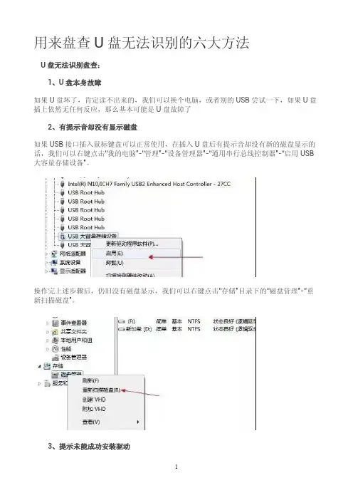 用来盘查U盘无法识别的六大方法？