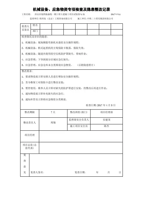 应急物资机械设备检查记录