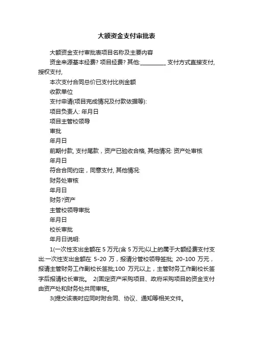 大额资金支付审批表
