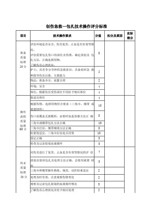 创伤急救—包扎技术操作评分标准