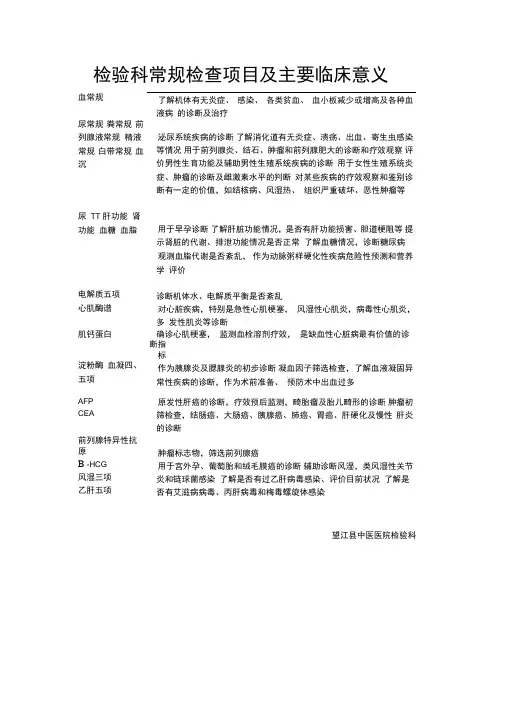 检验科常规检查项目及主要临床意义解读
