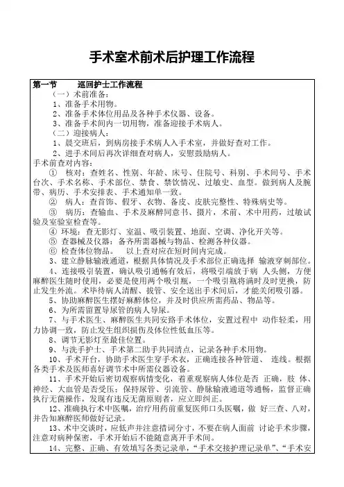 手术室术前术后护理工作流程