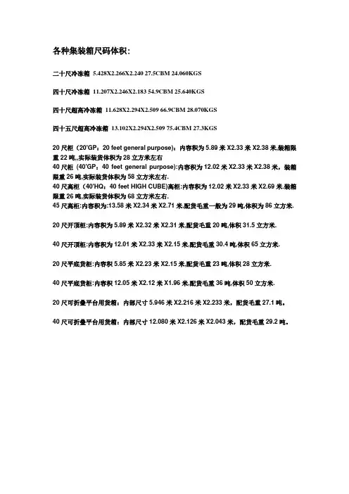 各种集装箱尺码体积