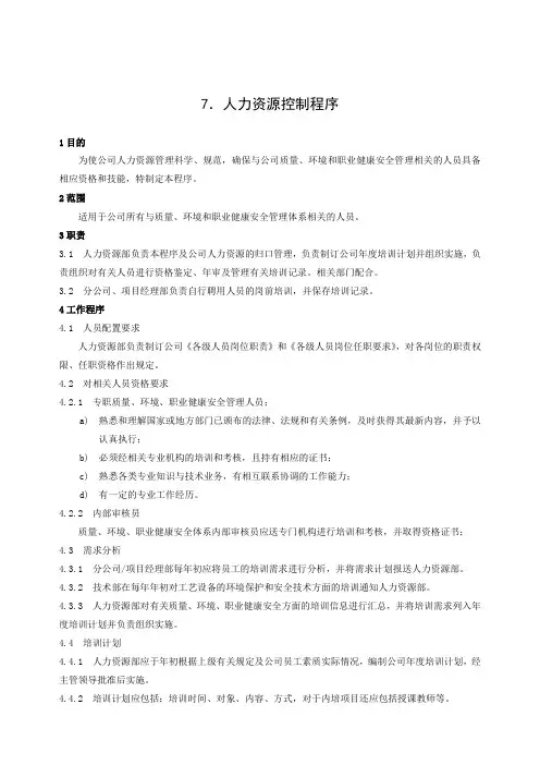 人力资源控制程序