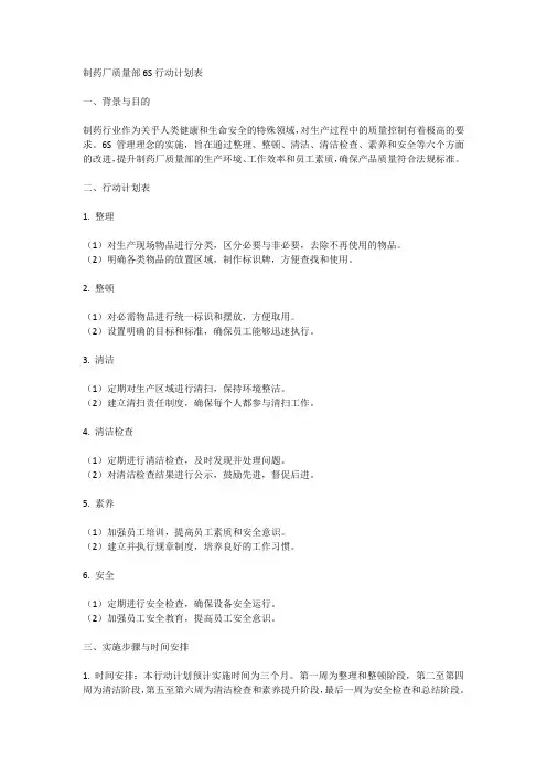 制药厂质量部6s行动计划表