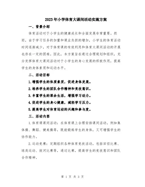 2023年小学体育大课间活动实施方案
