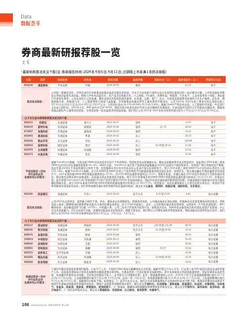 券商最新研报荐股一览