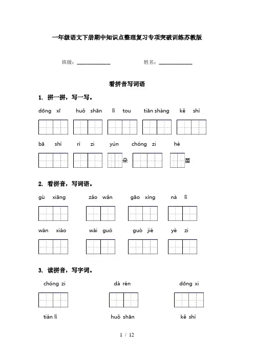 一年级语文下册期中知识点整理复习专项突破训练苏教版