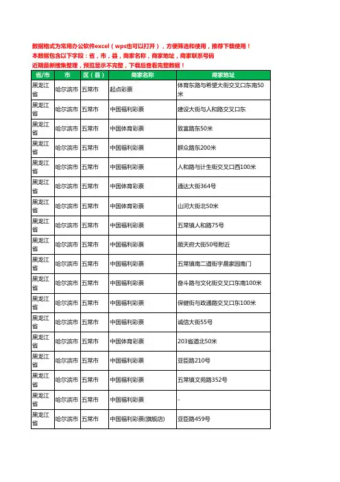 2020新版黑龙江省哈尔滨市五常市彩票工商企业公司商家名录名单联系电话号码地址大全78家