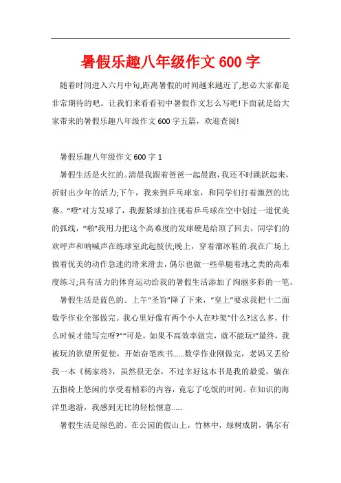 暑假乐趣八年级作文600字