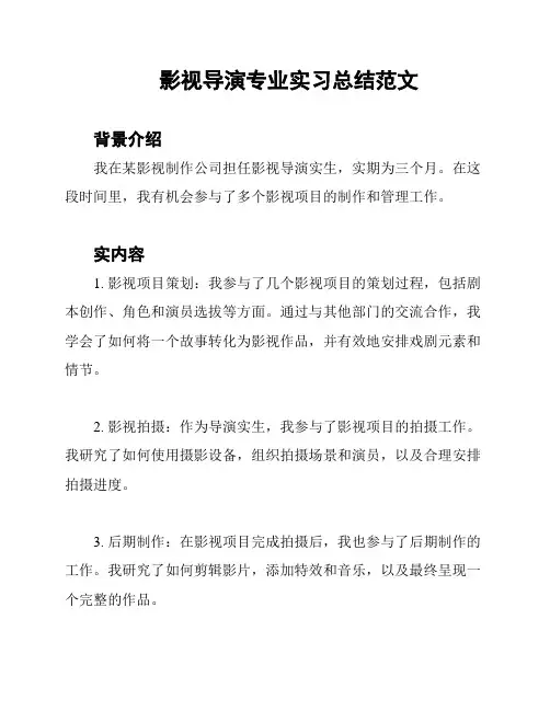 影视导演专业实习总结范文