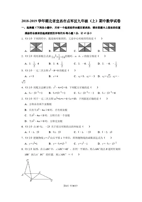 2018-2019学年湖北省宜昌市点军区九年级(上)期中数学试卷